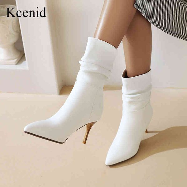

sandals size 34-43 trendy women ankle boots high heel lady botas warm winter shoes pointed toe pleated casual footwear grrk, Black