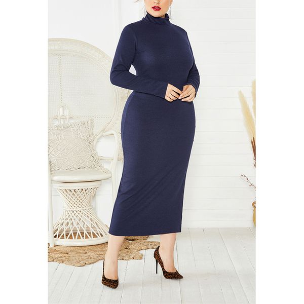 

autumn new product plus size women's dress long sleeve stand-up collar slim base sweater knit, Black