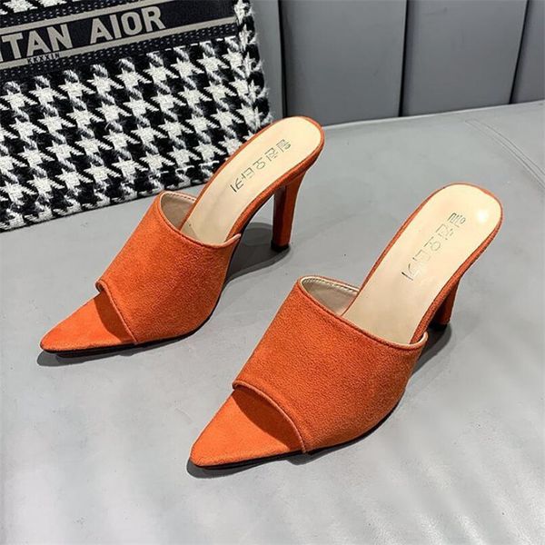 

sandals 2021 brand design leopard slippers large women shoes size 43 high heel black green orange shoes women 9snu