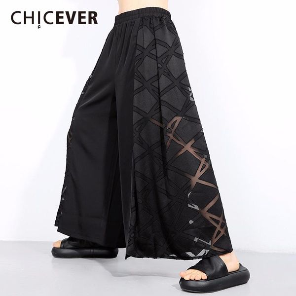 

women's pants & capris chicever patchwork perspective trouser women high waist casual size ankle-length wide leg female 2021 summer, Black;white