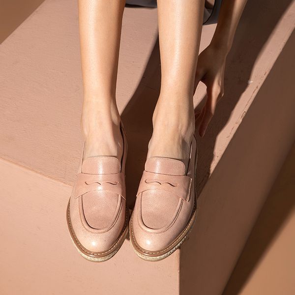 

dress shoes penny loafers women genuine cow leather slip on round toe rope sole ladies casual flat shoes handmade 27388, Black