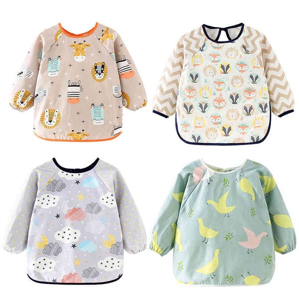 

leuke cartoon baby slabbetjes waterdichte kleurrijke baby bib volledige mouw gown kinderen lange mouw schort overall voeden tekening_xm