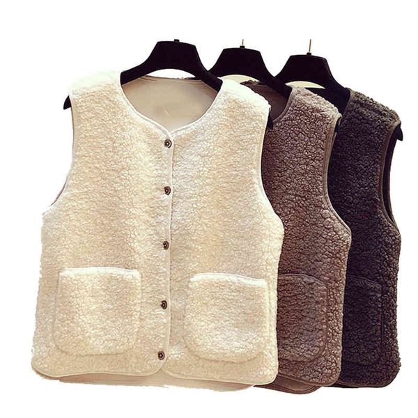 

lamb fur winter sleeveless vest women warm plus size down padded jacket female vest coat sleeveless waistcoat woman clothes 210521, White