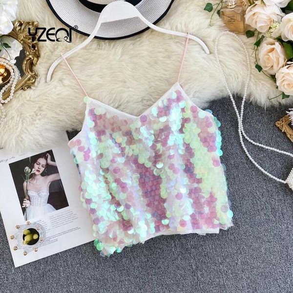 

women's tanks & camis yzeqi backless party crop women deep v neck night club diamonds metal tank female shirt casual tee summer 202, White