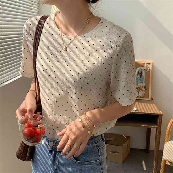 

summer stylish polka dots women t-shirts elegant o-neck short sleeve loose female pullovers tees 210529, White