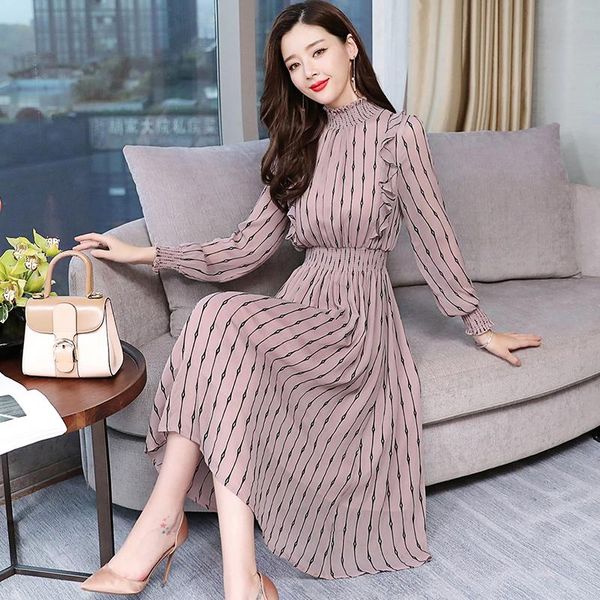 

casual dresses 2021 vintage dot chiffon long sleeve women plus size spring dress elegant party femal vestidos, Black;gray