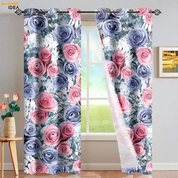 

curtain & drapes hugsidea 3d pink rose flower pattern full shading panels set bedroom modern decoration completely shaded window drape