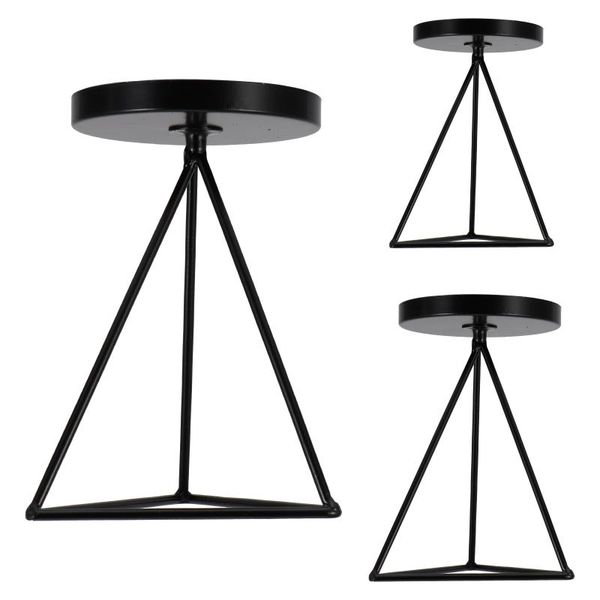 

candle holders 3pcs triangle base modern candlestick stand (black)