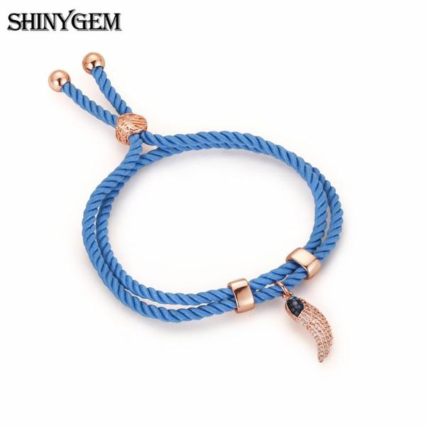 

charm bracelets shinygem natural abalone shell with zircon angel wing bracelet double loop design blue adjustable rope for women, Golden;silver