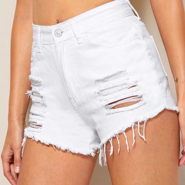 

fashion a pair of jeans 2021 summer high waist broken copper denim shorts, Blue