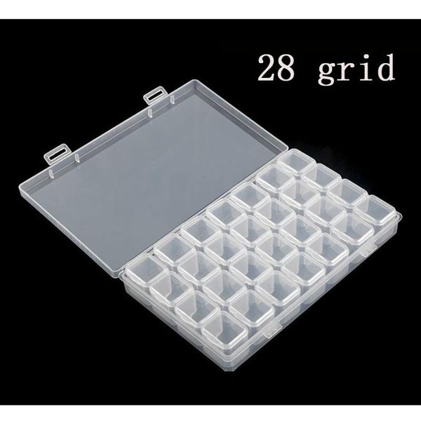 

storage boxes & bins plastic box clear empty nail art decoration case glitter rhinestone beads 28 slots accessories container