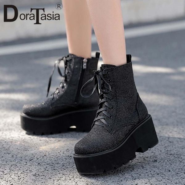 

boots doratasia brand female platform ankle fashion bling street gothic women chunky high heels party shoes woman, Black