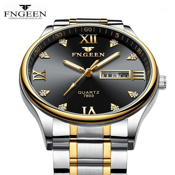 

wristwatches fngeen business diamond quartz watch men fashion date week display hodinky male clock reloj hombre 2021, Slivery;brown