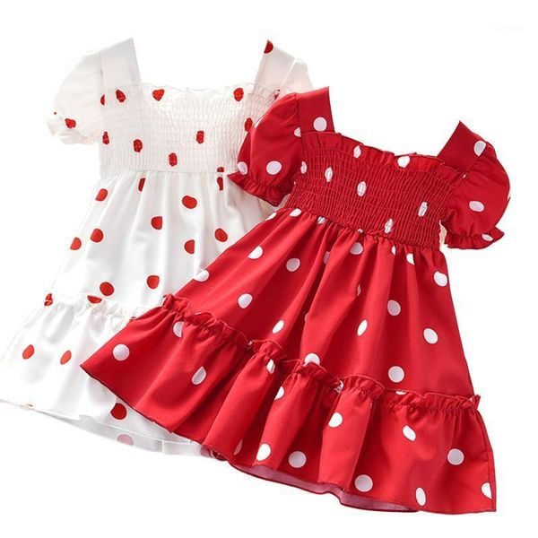 

girl's dresses 3-7years kids girls fashion short sleeve polka dot dress stylish for children baby, Red;yellow