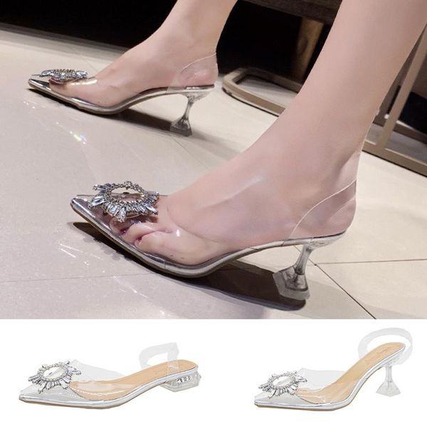 

dress shoes lin king summer women pumps high heels bling crystal pointed toe ladies party transparent slippers, Black