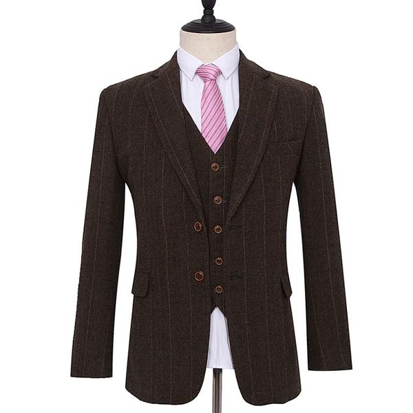 

men's suits & blazers wool brown herringbone retro gentleman style custom made tweed tailor suit blazer for men (jacket+pants+vest), White;black