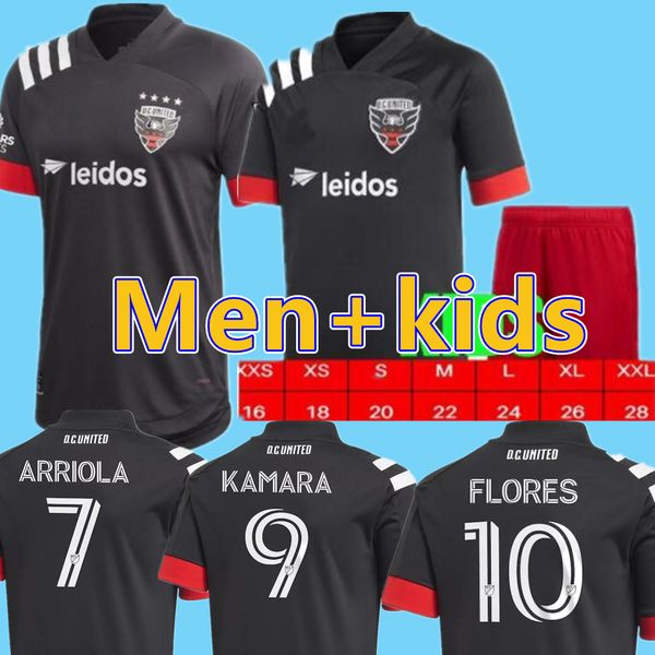 

20 21 dc united kids soccer jerseys 2020 d c home gressel 31 flores 10 arriola 7 kamara 9 mls jersey football shirts, Black;yellow