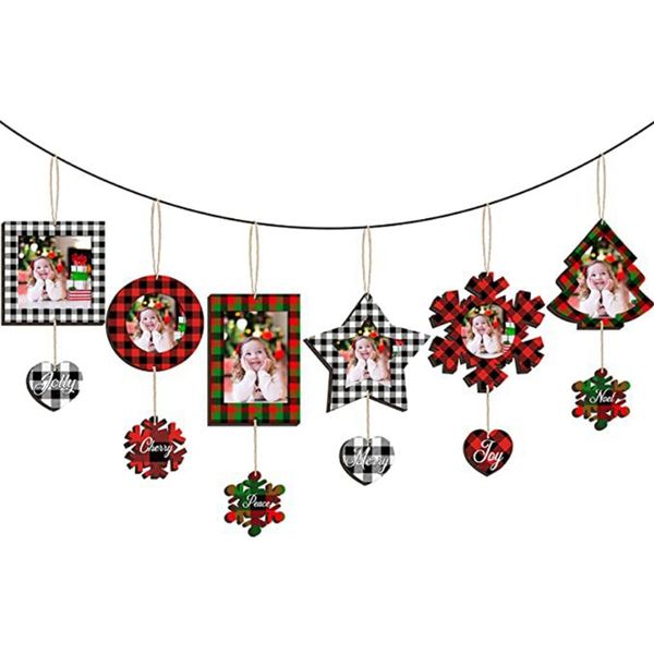 6 шт. / Установить рождественские подвески красные черные сетки рождественские фоторамки звезды сердца форменные украшения для рождественских украшений XD24932