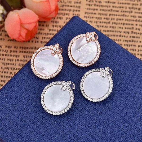

stud fashion vintage round shell earrings leaf flower cubic zirconia women wedding earring zk40, Golden;silver