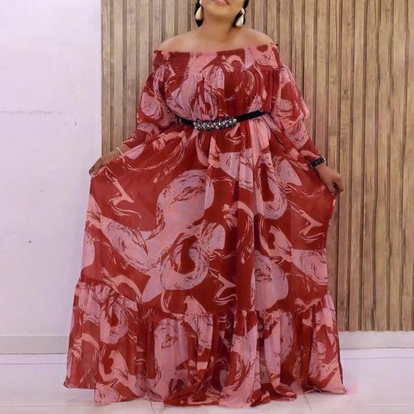 

casual dresses plus size african long elegant off the shoulder loose full sleeve floor length luxury evening night party vestidos mujer, Black;gray