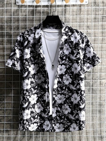 

men floral button up shirt without tee x1pp#, White;black