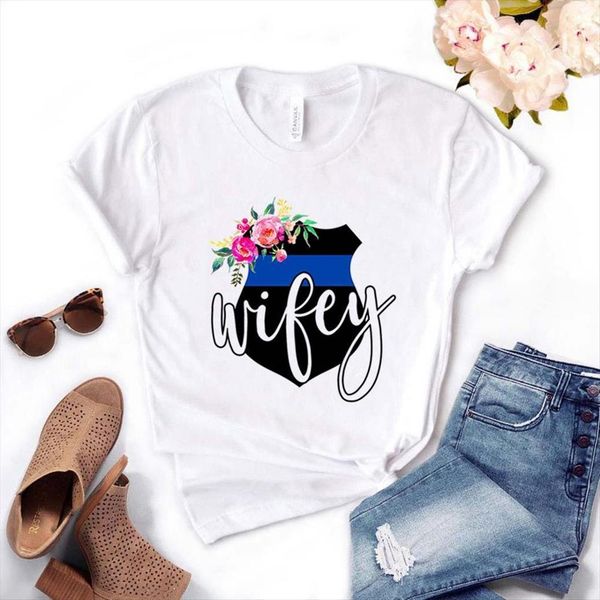 

police wifey floral cotton casual womens t shirt funny yong girl tee pm 47, White
