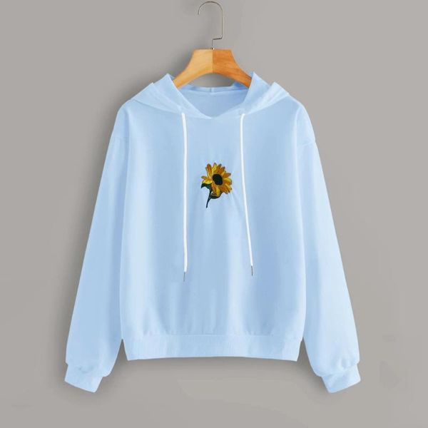 

women's hoodies & sweatshirts sunflower embroidery hoodie women autumn casual loose hooded long sleeves drawstring pullover hoody and b, Black