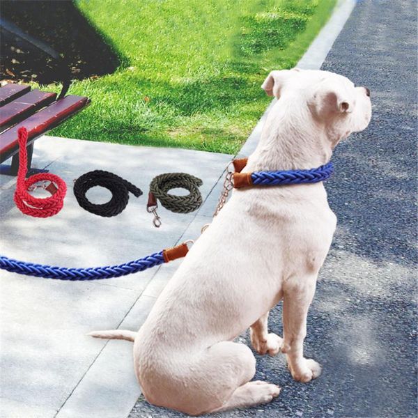 

large dog leash metal p chain buckle eight strand braided rope pet collar traction ropes big pets walking training leashes collars &