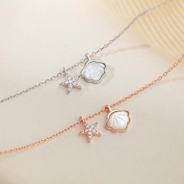 

pendant necklaces delicate lovely starfish/shell necklace women's fashion rose golden chain valentine's day jewelry, Silver