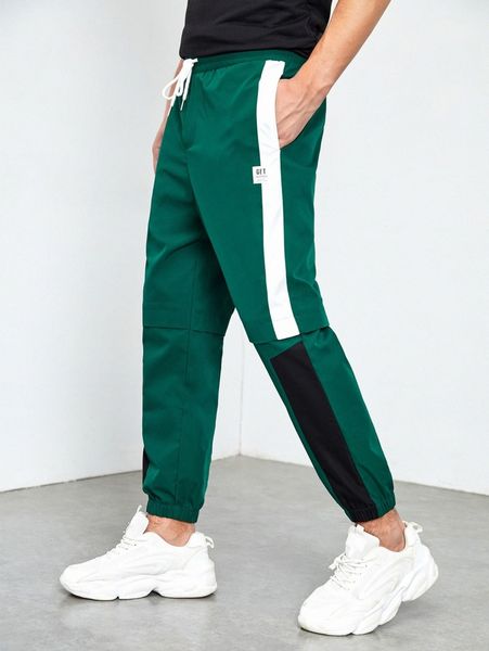 

men contrast sideseam patch detail pants s0qc#, Black
