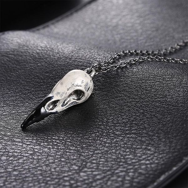 

pendant necklaces trendy 3d raven skull necklace magpie crow goth jewelry punk gothic halloween zombie for men gifts, Silver