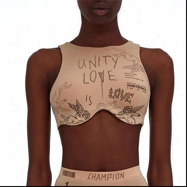 

fashion summer stylish letter print women tank cropped wrapped elastic casual party round neck tanks vest sun, White