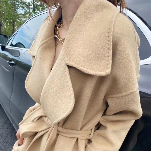 

women's wool & blends more loose long pure double coat female cloth 2021 woolen in winter, Black