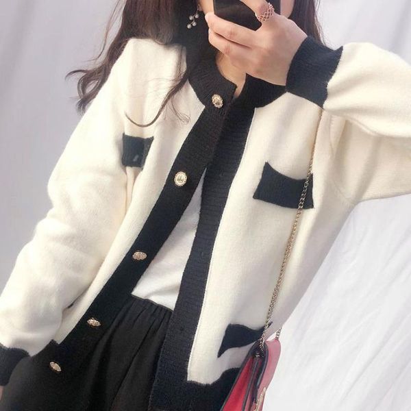 

women's knits & tees uulutoncia autumn winter jewerly buttons single breasted double pockets woolen warm loose fitting kintted cardigan, White