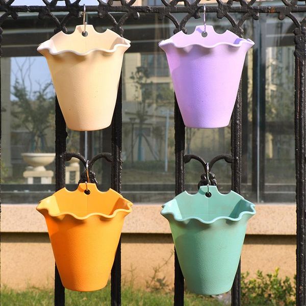 

planters & pots 18.5*20 cm hanging flower home garden decoration colorful lace bucket plant holder basket for wall