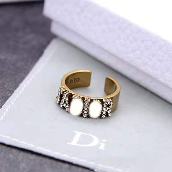 

designers luxury fashion d / dijia old brass letter inlaid with diamond and open net red ring, Red;brown