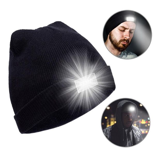 

5-led knitted hat outdoor cycling hiking winter elastic cap hats, Black;white