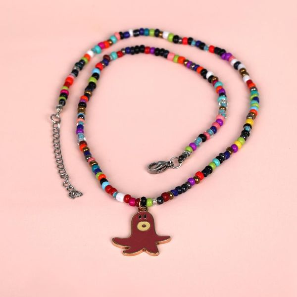 

chains 2021 marine life children's cute cartoon ocs color beads metal sweater beaded pendant necklace, Silver