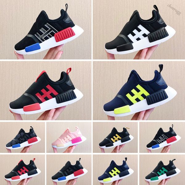 

r1 slip on kids running shoes brand graffiti toddler sneakers core black lush red boys girls children trainers size 22-35