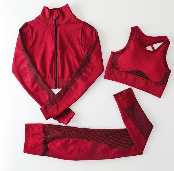 

tracksuits designer womens yoga suit gym sportswear for woman fitness sport 3pcs bra coat leggings outfits outdoor workout set fashion full, Gray