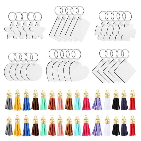 

keychains 30 pcs sublimation blank + colorful leather tassel set double-side printed thermal transfer key chain dropship, Silver