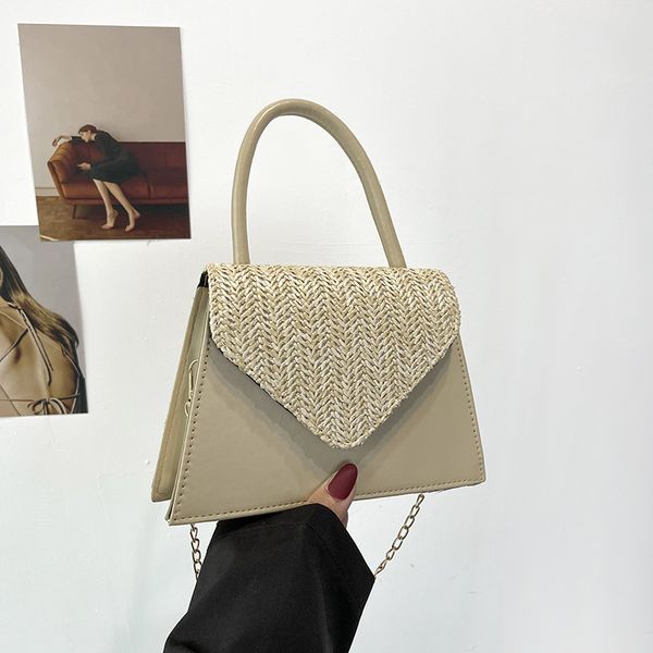 

woven female solid small 2021 summer shoulder new bag color straw handbag fashion chain single square temperament diigk