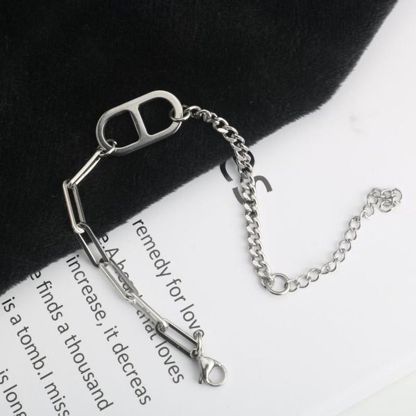 

link, chain stainless steel men's bracelet ladies couple punk hip hop coffee bean pig nose stitching, Black
