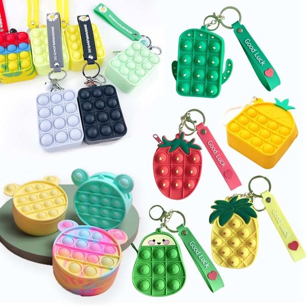 

fashion push bubbles toy rainbow unicorn kawaii coin purse children wallet ladies bag silica gel simple dimple fidget toys