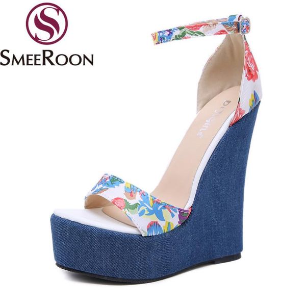 

smeeroon 2021 summer sandals platform ladies shoes buckle super high heels wedges elegant prom women, Black