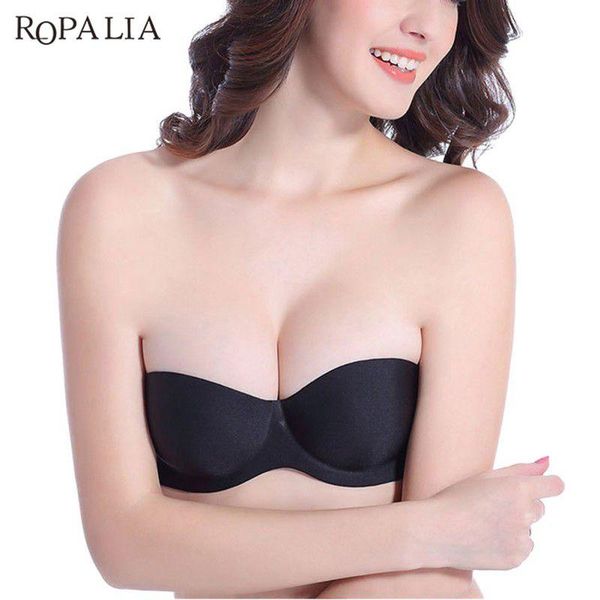 

bras ropalia gathering invisible bralette underwear women push up strapless bra wedding brassiere underwired 1/2 abcd cup, Red;black