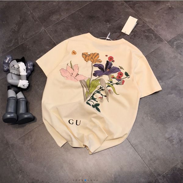

luxury design flower short sleeve t-shirt female summer letter print round neck pullover casual couple fashion loose t-shirt a1, White