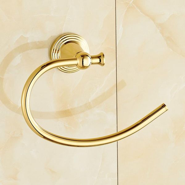 

golden color solid brass bathroom bath towel ring holder wall mounted rings