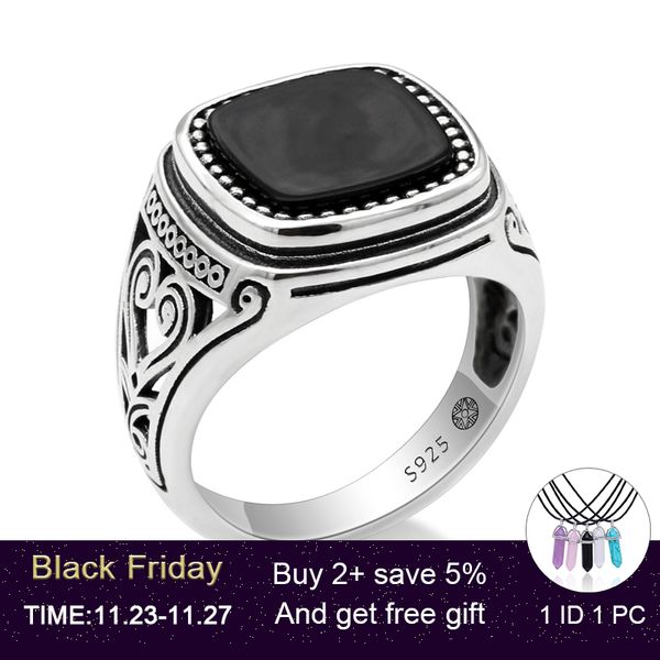 

925 sterling silver men ring with suqare natural stone carved design thai silver ring for women men turkish jewelry y1124, Golden;silver