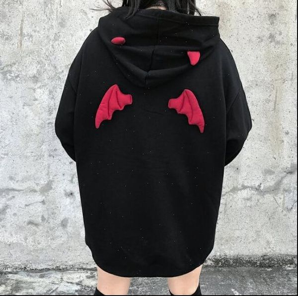 

autumn and winter little devil women sweatshirt wings letter embroidery loose plus velvet, Black